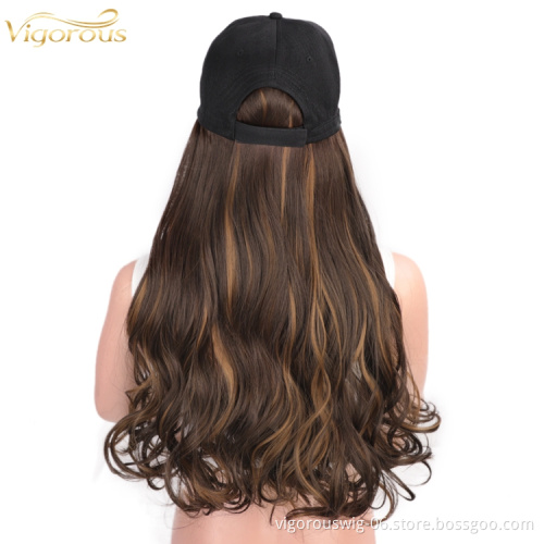 Synthetic wigs for black Women Long highlight Brown hair Baseball Hats Extensions body wave hair Wig